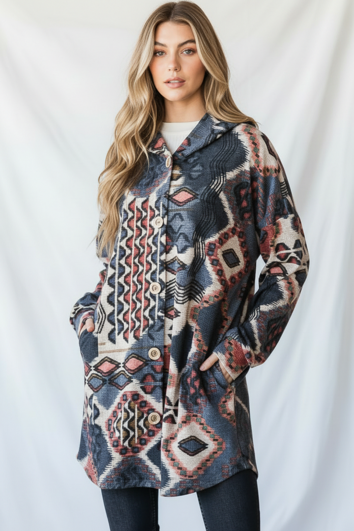 PLUS SIZE PUFF SLEEVE HOOD W/SIDE POCKET SHACKET HMEJ6401