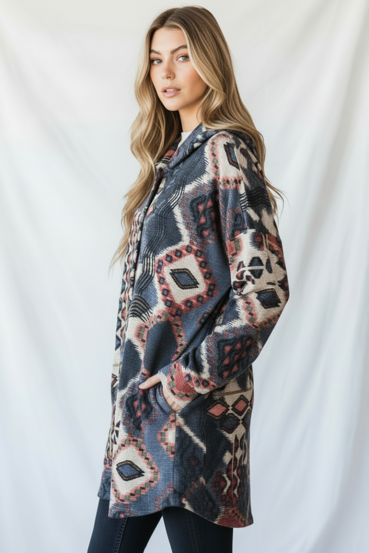 PLUS SIZE PUFF SLEEVE HOOD W/SIDE POCKET SHACKET HMEJ6401