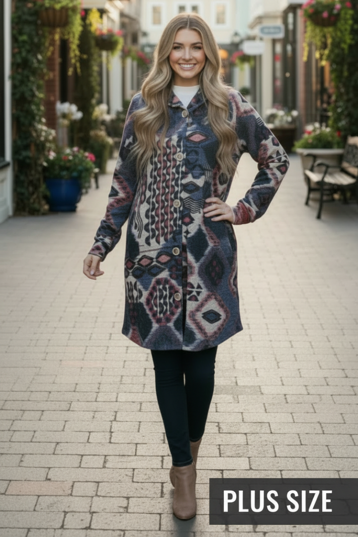 PLUS SIZE PUFF SLEEVE HOOD W/SIDE POCKET SHACKET HMEJ6401