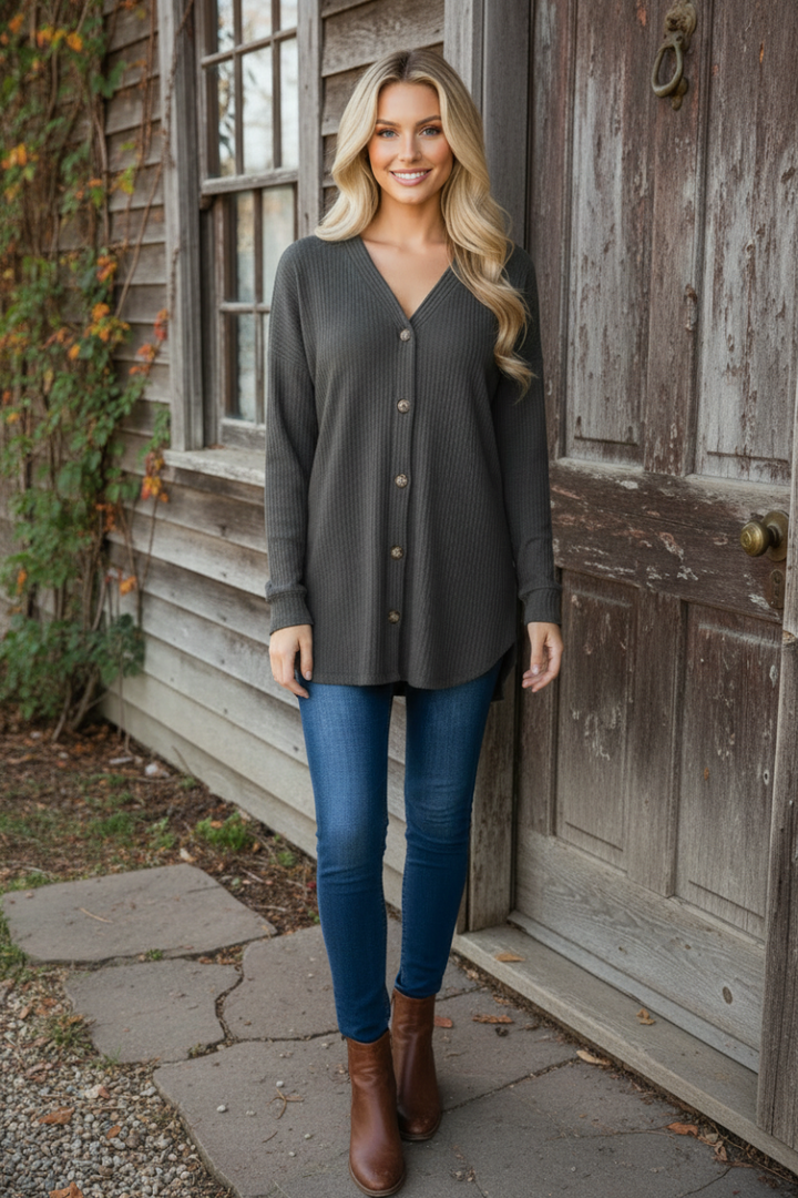 WAFFLE KNIT BUTTON DOWN CARDIGAN HMEJ6729