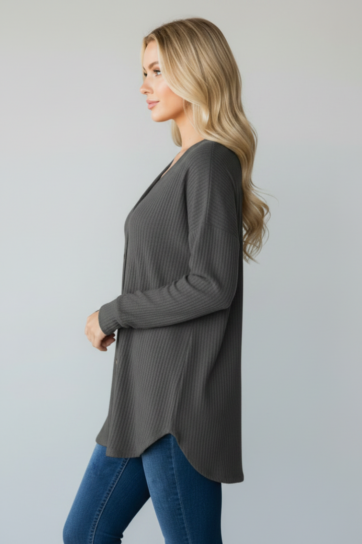 PLUS SIZE WAFFLE KNIT BUTTON DOWN CARDIGAN HMEJ6729