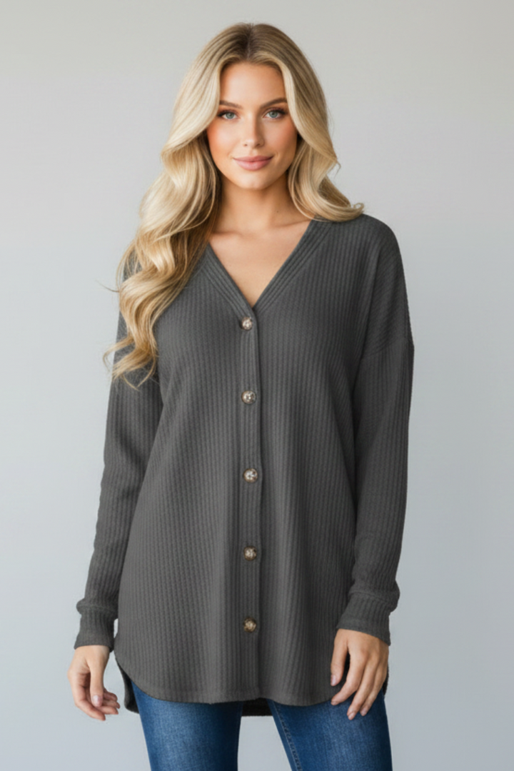 PLUS SIZE WAFFLE KNIT BUTTON DOWN CARDIGAN HMEJ6729