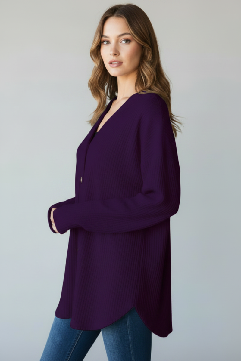 PLUS SIZE WAFFLE KNIT BUTTON DOWN CARDIGAN HMEJ6729