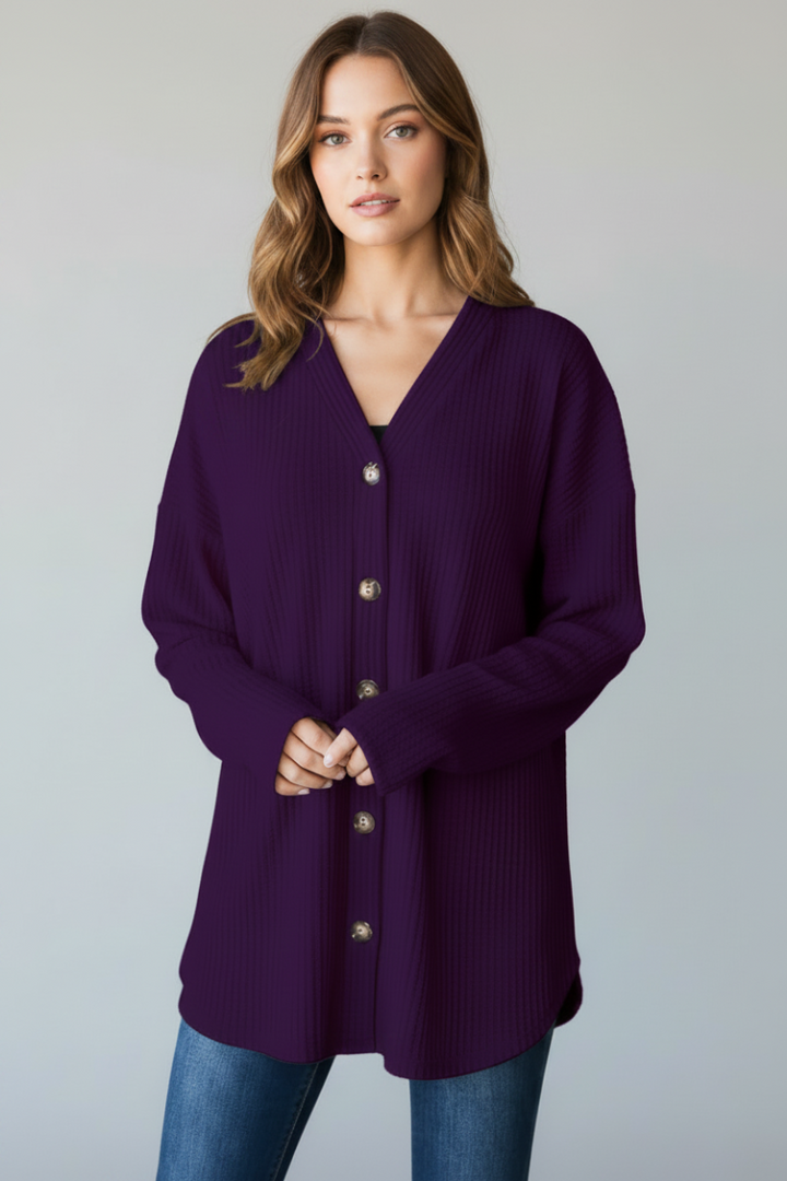 PLUS SIZE WAFFLE KNIT BUTTON DOWN CARDIGAN HMEJ6729