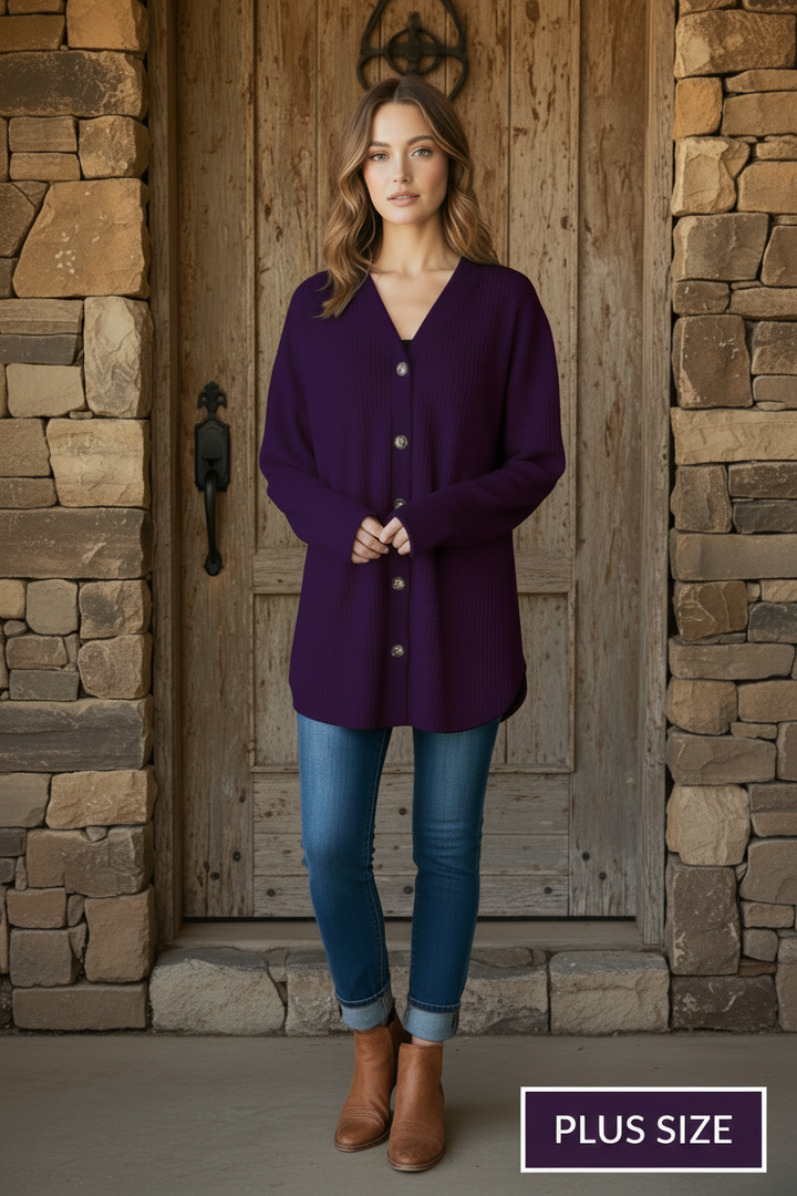 PLUS SIZE WAFFLE KNIT BUTTON DOWN CARDIGAN HMEJ6729