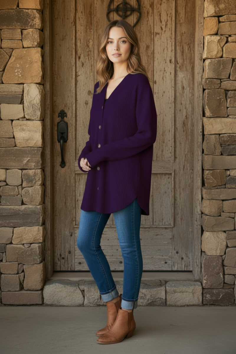 PLUS SIZE WAFFLE KNIT BUTTON DOWN CARDIGAN HMEJ6729