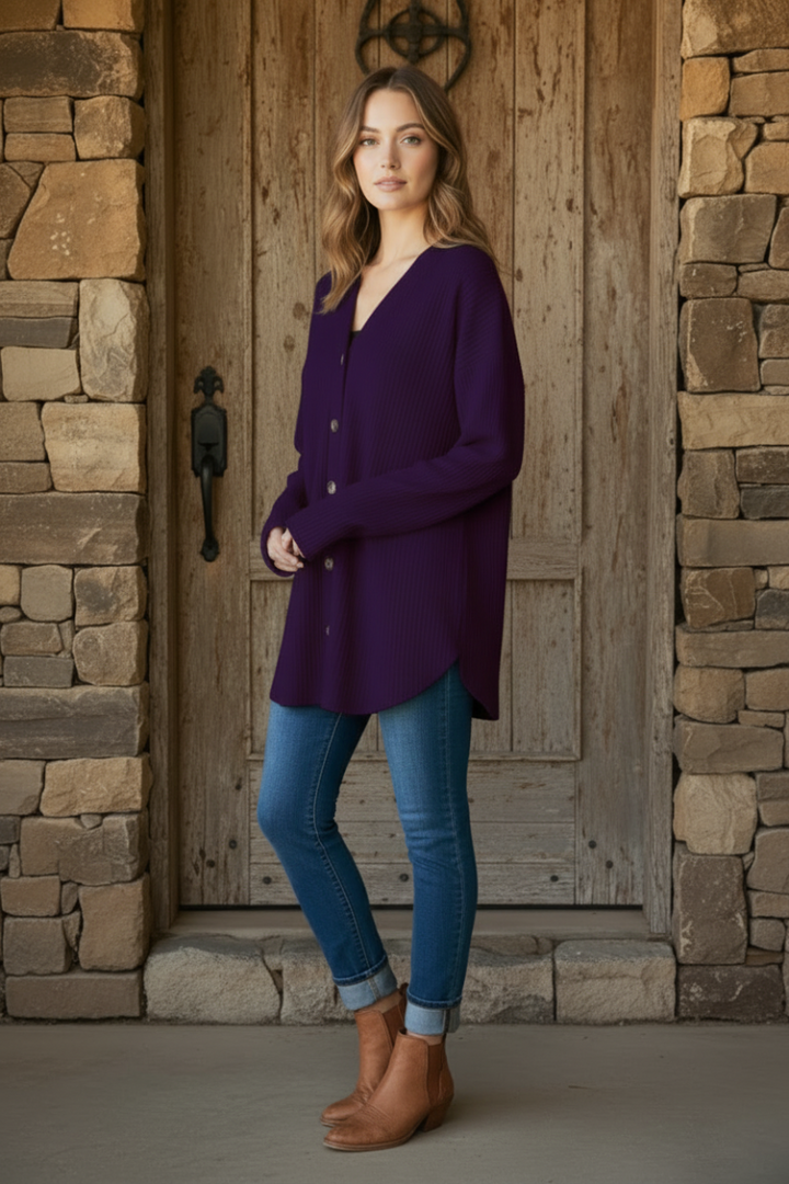 PLUS SIZE WAFFLE KNIT BUTTON DOWN CARDIGAN HMEJ6729