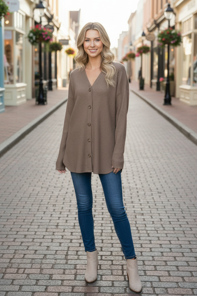 PLUS SIZE WAFFLE KNIT BUTTON DOWN CARDIGAN HMEJ6729
