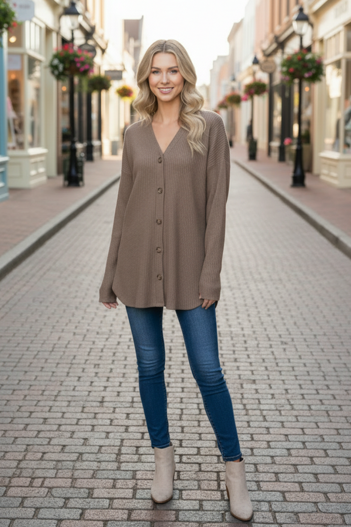PLUS SIZE WAFFLE KNIT BUTTON DOWN CARDIGAN HMEJ6729