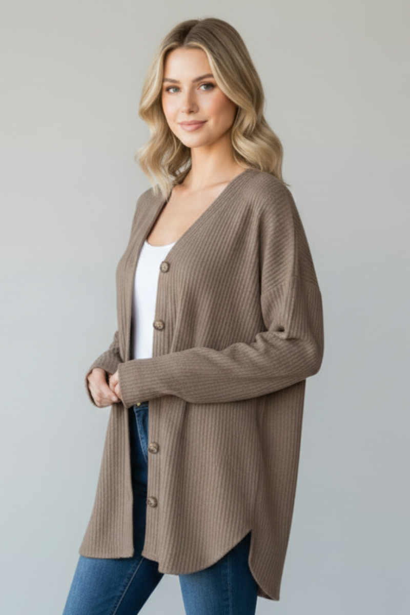 PLUS SIZE WAFFLE KNIT BUTTON DOWN CARDIGAN HMEJ6729