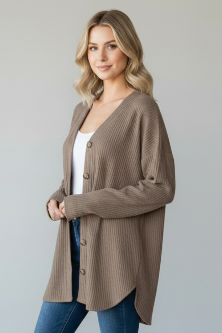 PLUS SIZE WAFFLE KNIT BUTTON DOWN CARDIGAN HMEJ6729