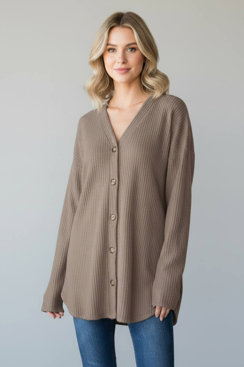 PLUS SIZE WAFFLE KNIT BUTTON DOWN CARDIGAN HMEJ6729