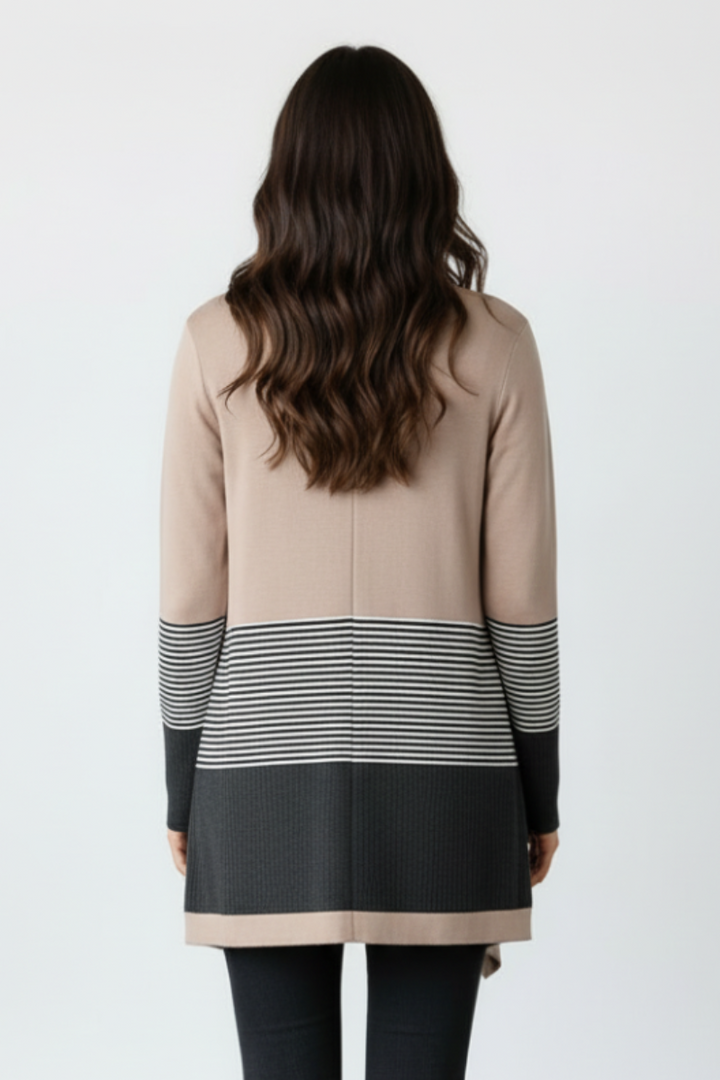 WAFFLE AND STRIPE PRINT CONTRAST CARDIGAN HMEJ6714
