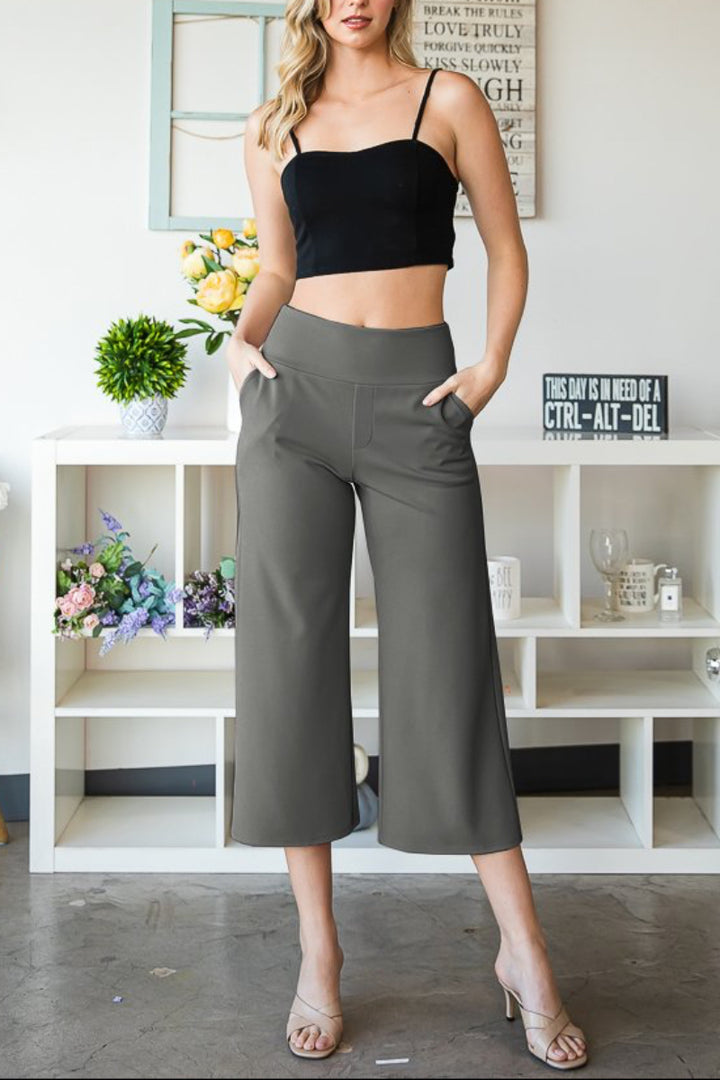 PLUS SIZE WIDE WAISTBAND SOLID CULOTTES PANTS*