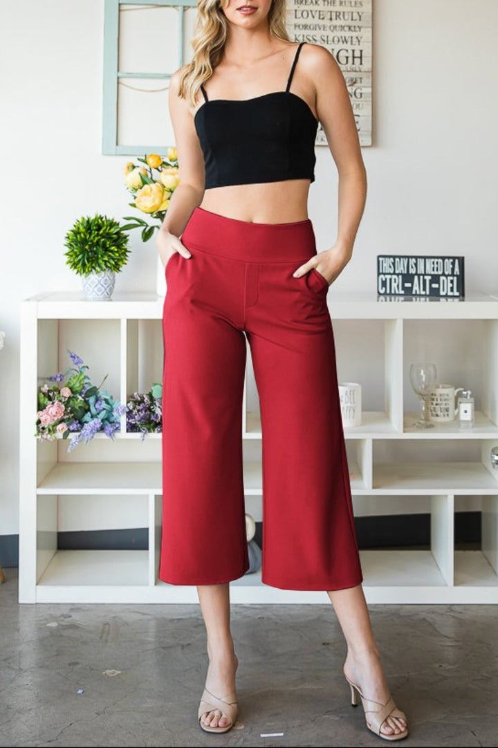 PLUS SIZE WIDE WAISTBAND SOLID CULOTTES PANTS*