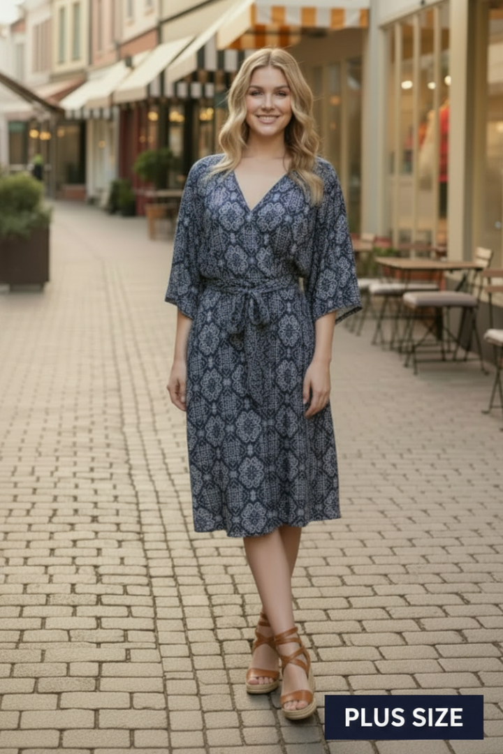 PLUS SIZE PAISLEY PRINT SURPLICE SELF TIE MINI DRESS HMED6826