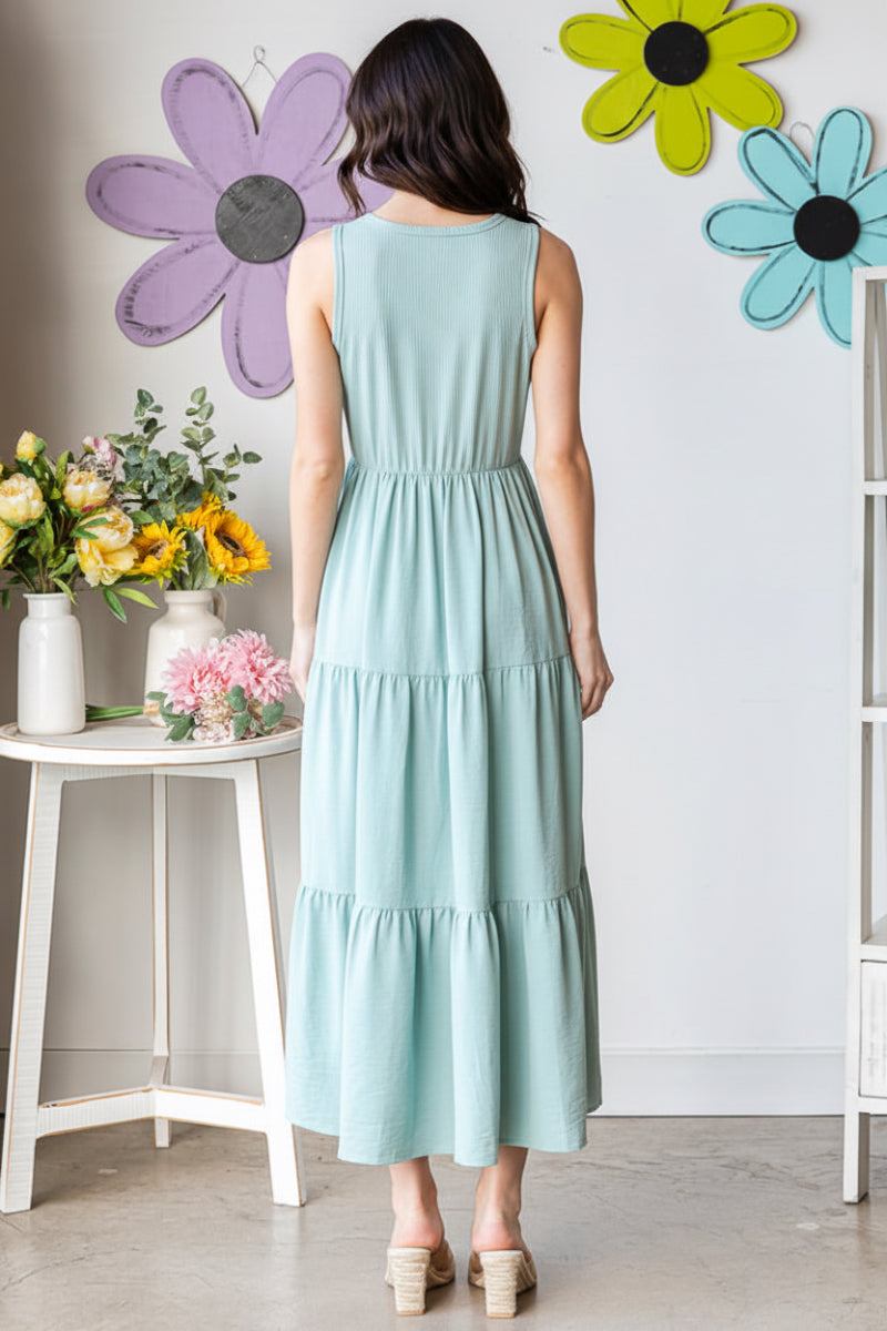 SLEEVELESS ROUND NECK TIERED MAXI DRESS HMED6825
