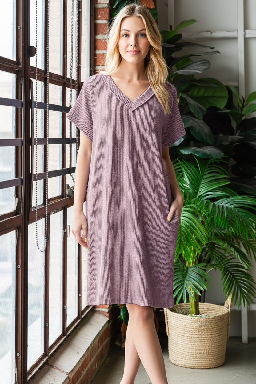 DOLMAN SLEEVE W/BAND URBAN RIB MINI DRESS HMED6846