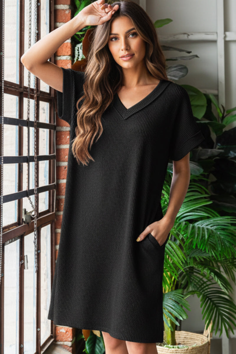 PLUS SIZE DOLMAN SLEEVE W/BAND URBAN RIB MINI DRESS HMED6846