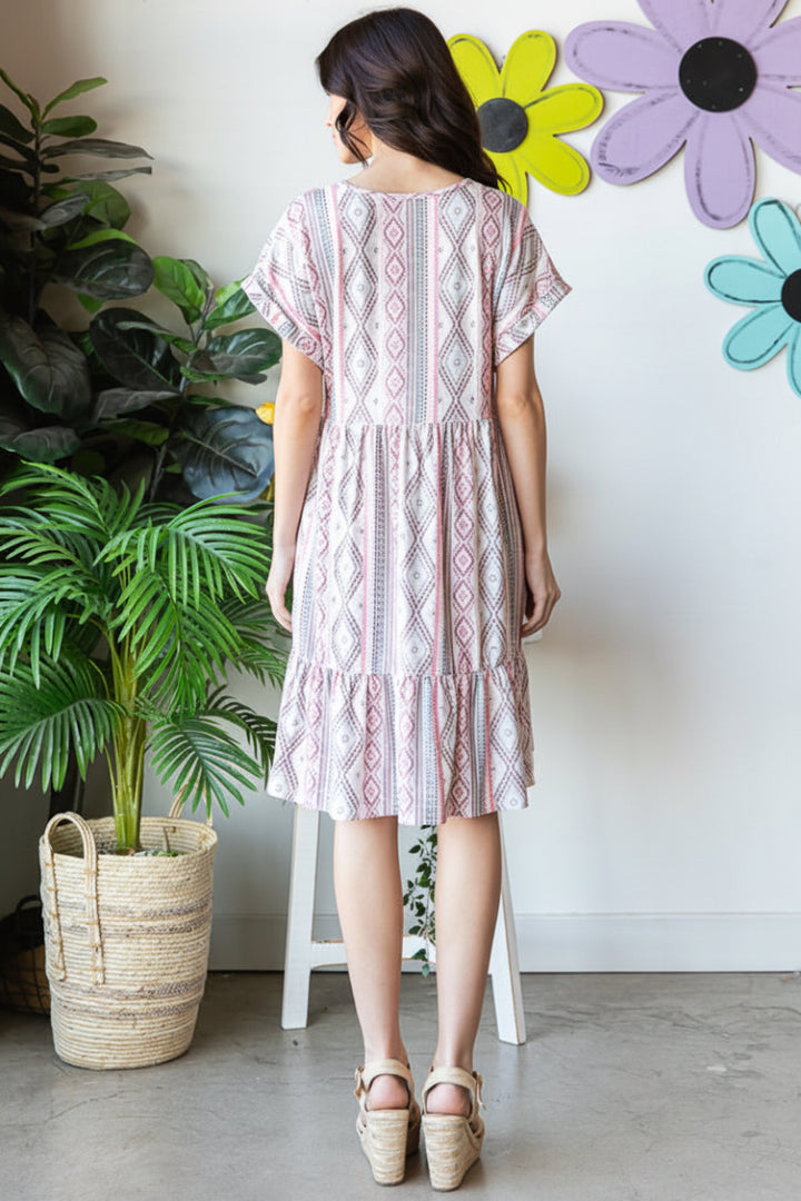 AZTEC PRINT FOLD SHORT SLEEVE MINI DRESS HMED6822
