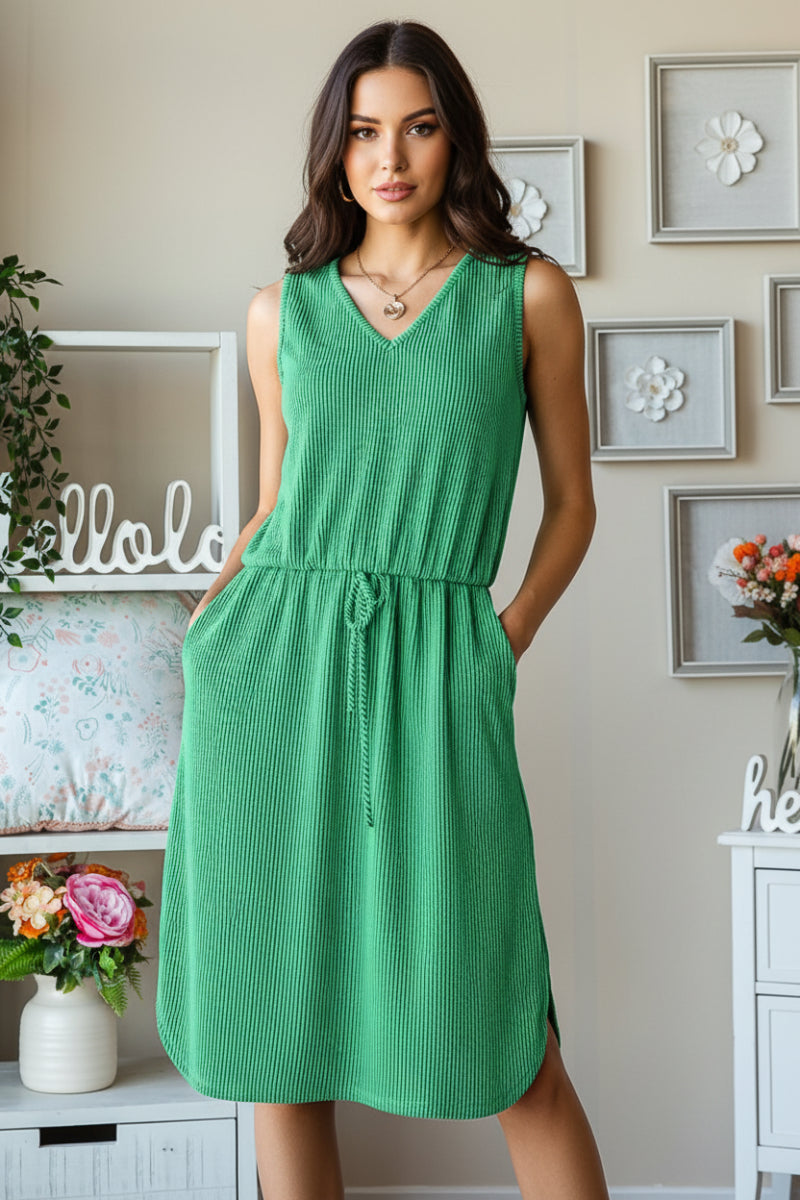 PLUS SIZE URBAN RIB DRAWSTRING WAIST MINI DRESS HMED6806
