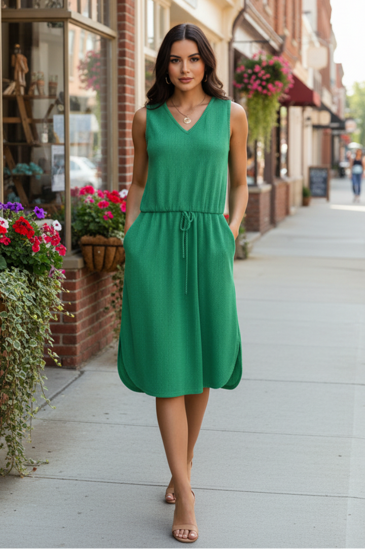 PLUS SIZE URBAN RIB DRAWSTRING WAIST MINI DRESS HMED6806