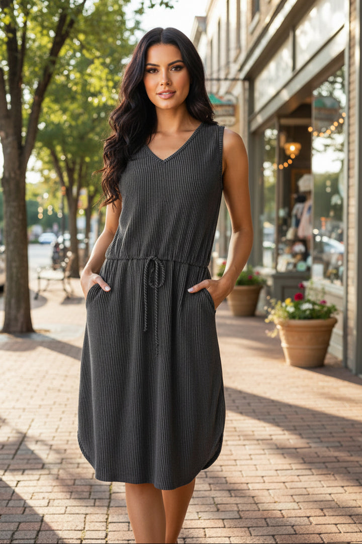 URBAN RIB DRAWSTRING WAIST MINI DRESS HMED6806