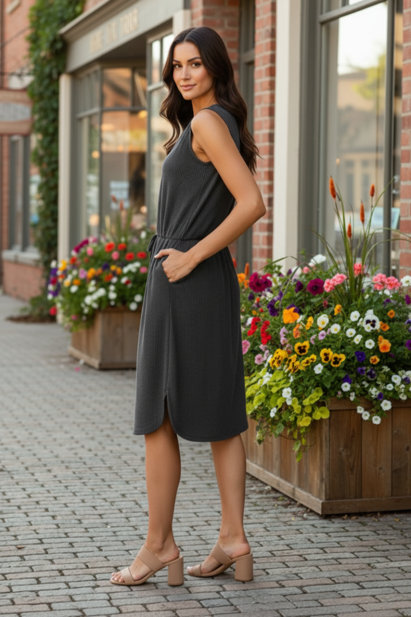 PLUS SIZE URBAN RIB DRAWSTRING WAIST MINI DRESS HMED6806
