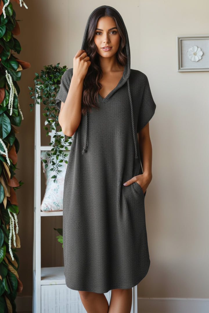 PLUS SIZE URBAN RIBBED HOODIE MINI DRESS-HMED6808-10