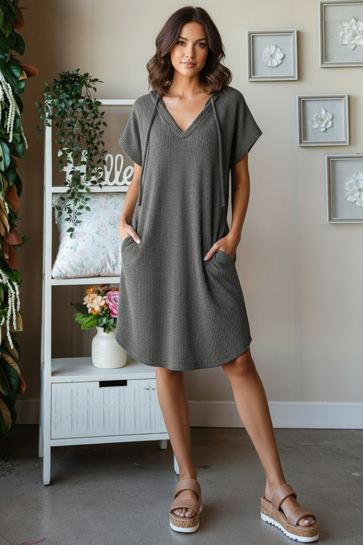 PLUS SIZE URBAN RIBBED HOODIE MINI DRESS-HMED6808-10