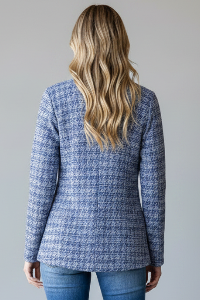 PLUS SIZE HOUNDSTOOTH TWEED OPEN FRONT BLAZER HMEJ6704