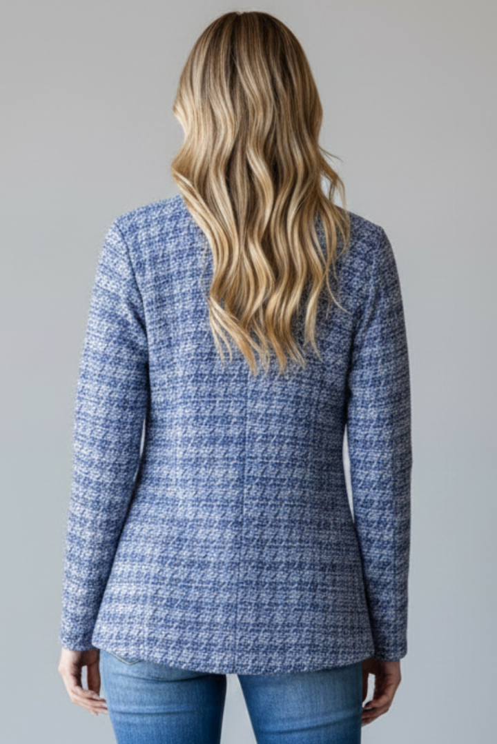 PLUS SIZE HOUNDSTOOTH TWEED OPEN FRONT BLAZER HMEJ6704