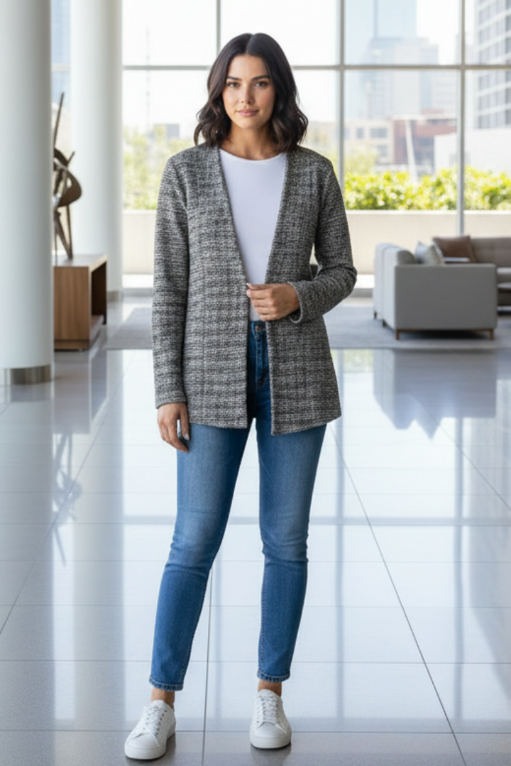 HOUNDSTOOTH TWEED OPEN FRONT BLAZER HMEJ6704