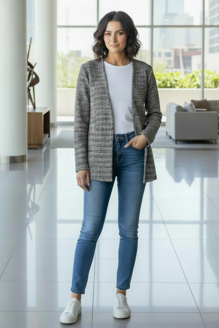 HOUNDSTOOTH TWEED OPEN FRONT BLAZER HMEJ6704