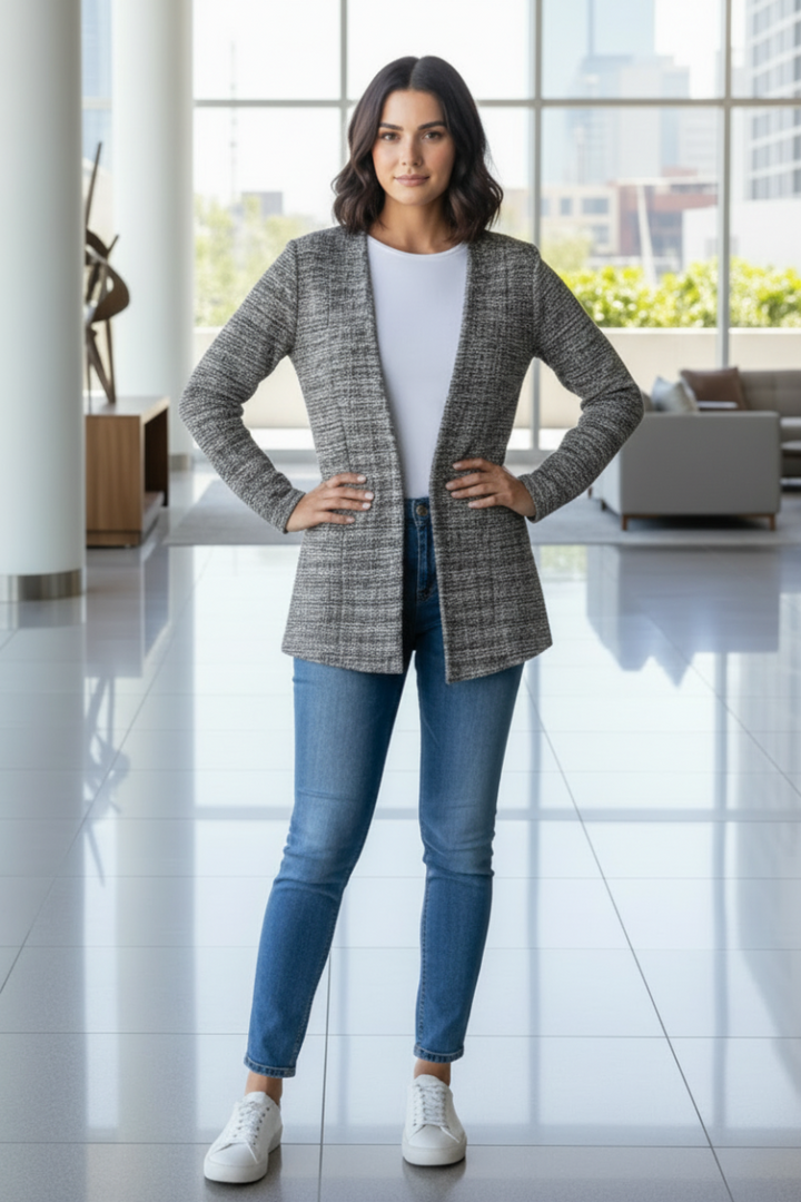 HOUNDSTOOTH TWEED OPEN FRONT BLAZER HMEJ6704