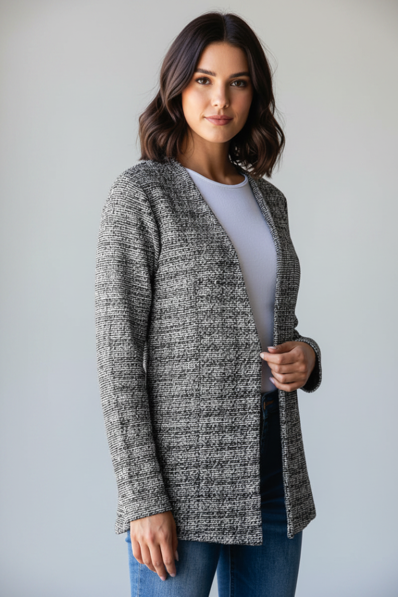 HOUNDSTOOTH TWEED OPEN FRONT BLAZER HMEJ6704