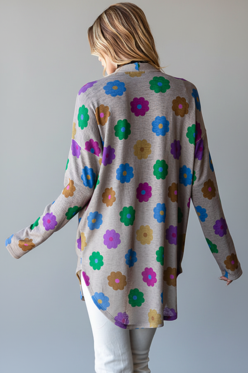 FLORALPRINT OPEN FRONT WITH POCKET CARDIGAN HMEJ6782