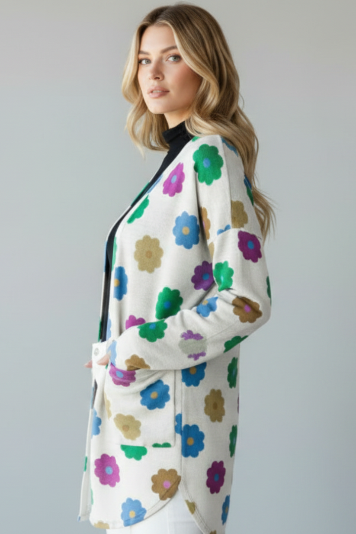 FLORALPRINT OPEN FRONT WITH POCKET CARDIGAN HMEJ6782