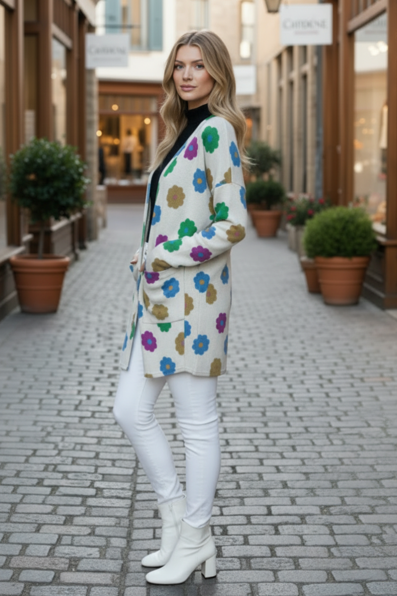 FLORALPRINT OPEN FRONT WITH POCKET CARDIGAN HMEJ6782