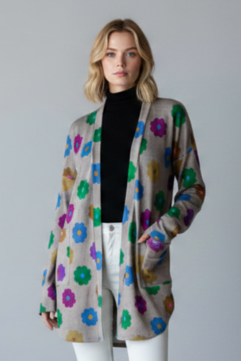 FLORALPRINT OPEN FRONT WITH POCKET CARDIGAN HMEJ6782