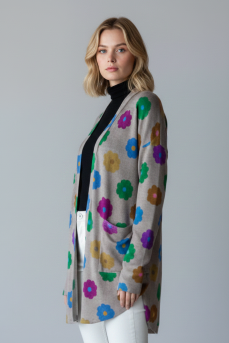 FLORALPRINT OPEN FRONT WITH POCKET CARDIGAN HMEJ6782