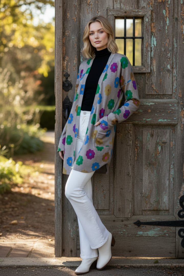 FLORALPRINT OPEN FRONT WITH POCKET CARDIGAN HMEJ6782