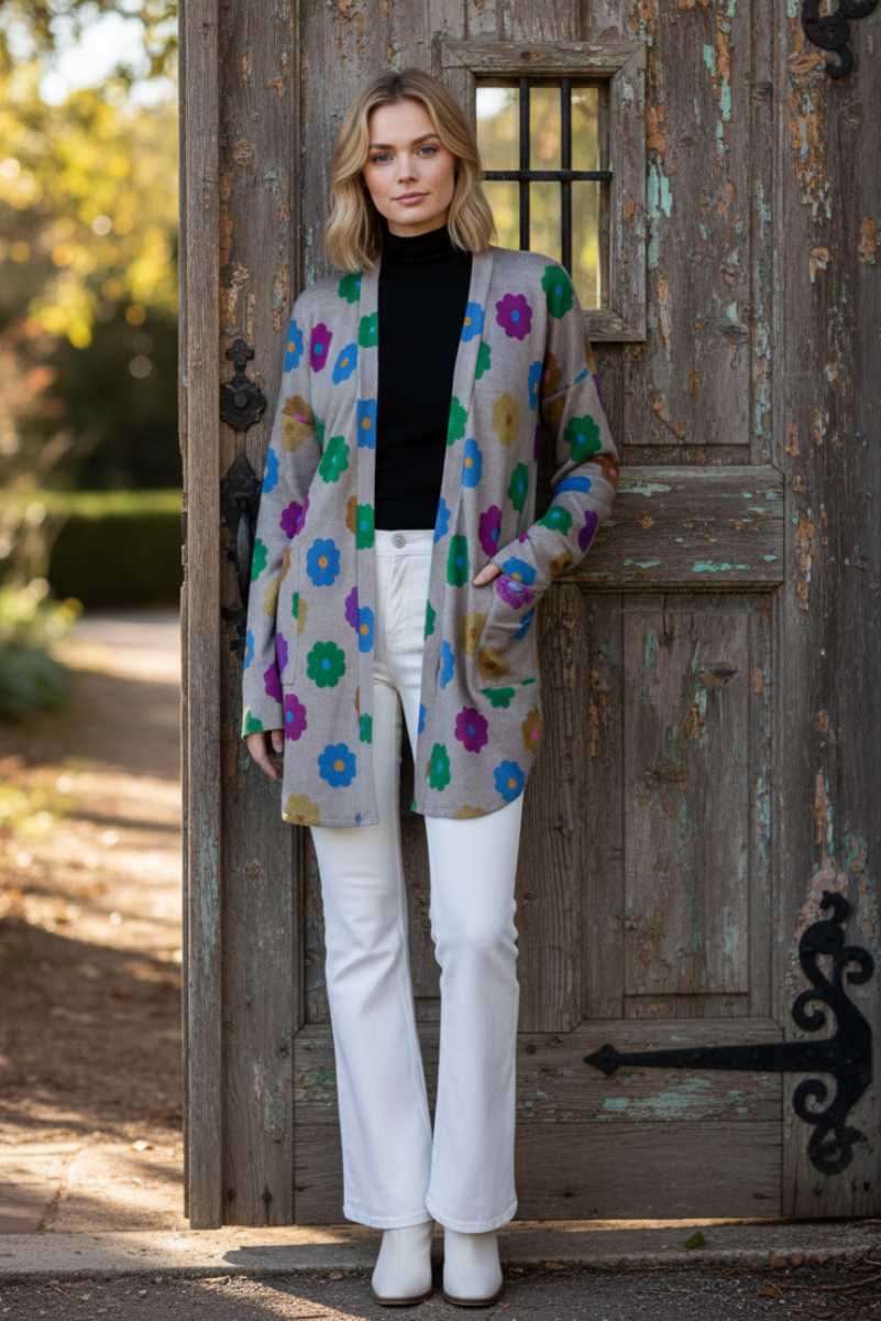 FLORALPRINT OPEN FRONT WITH POCKET CARDIGAN HMEJ6782