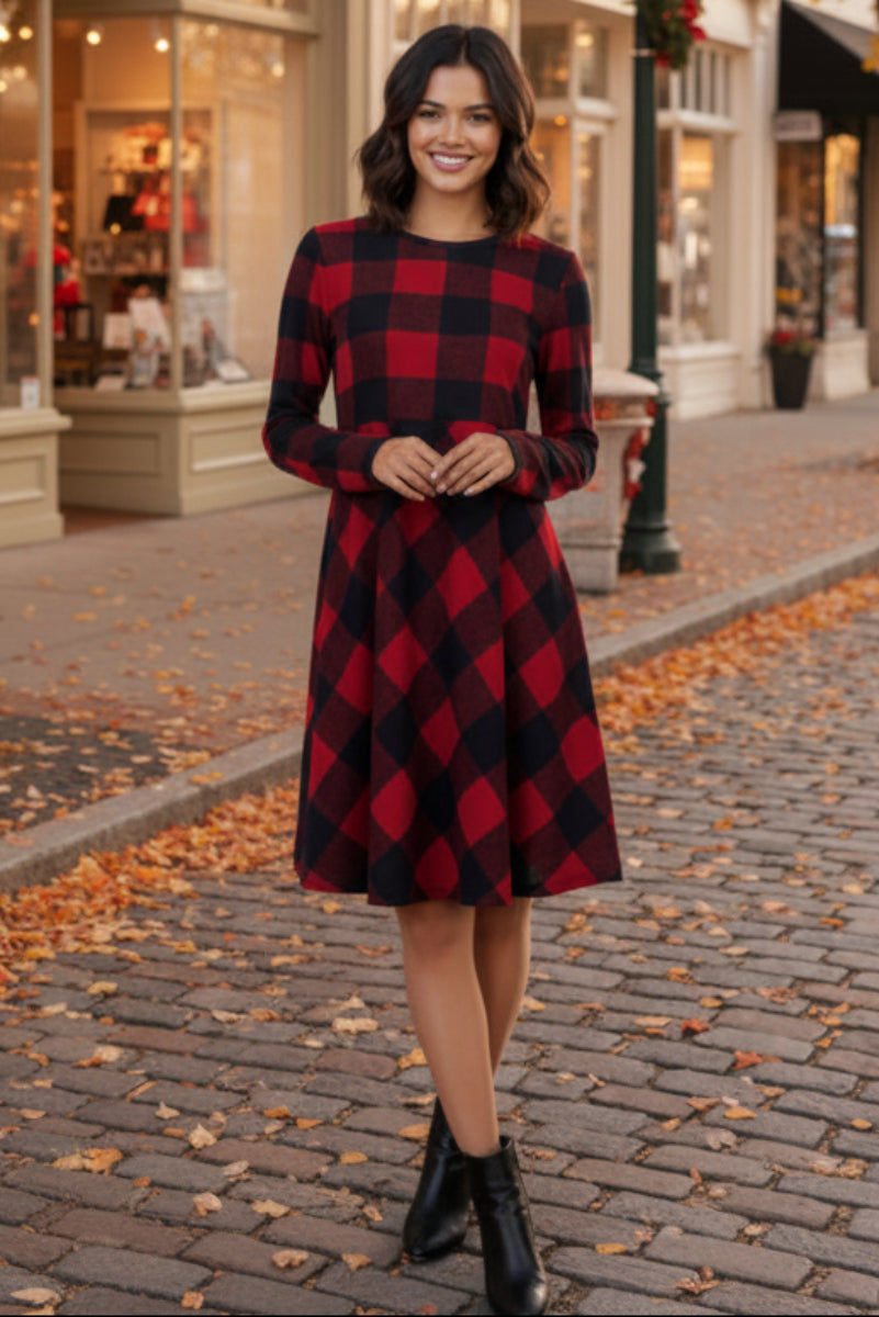 PLAID SHIRRING DETAIL MINI DRESS HMED6801