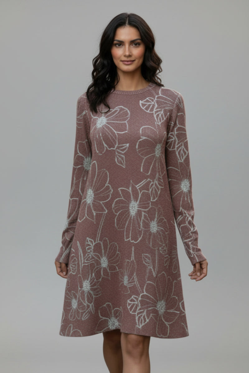 PLUS SIZE FLORAL URBAND RIBBED MINI DRESS HMED6853