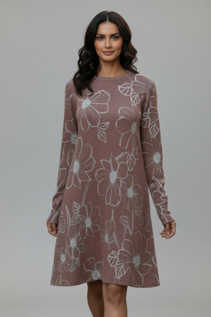 PLUS SIZE FLORAL URBAND RIBBED MINI DRESS HMED6853