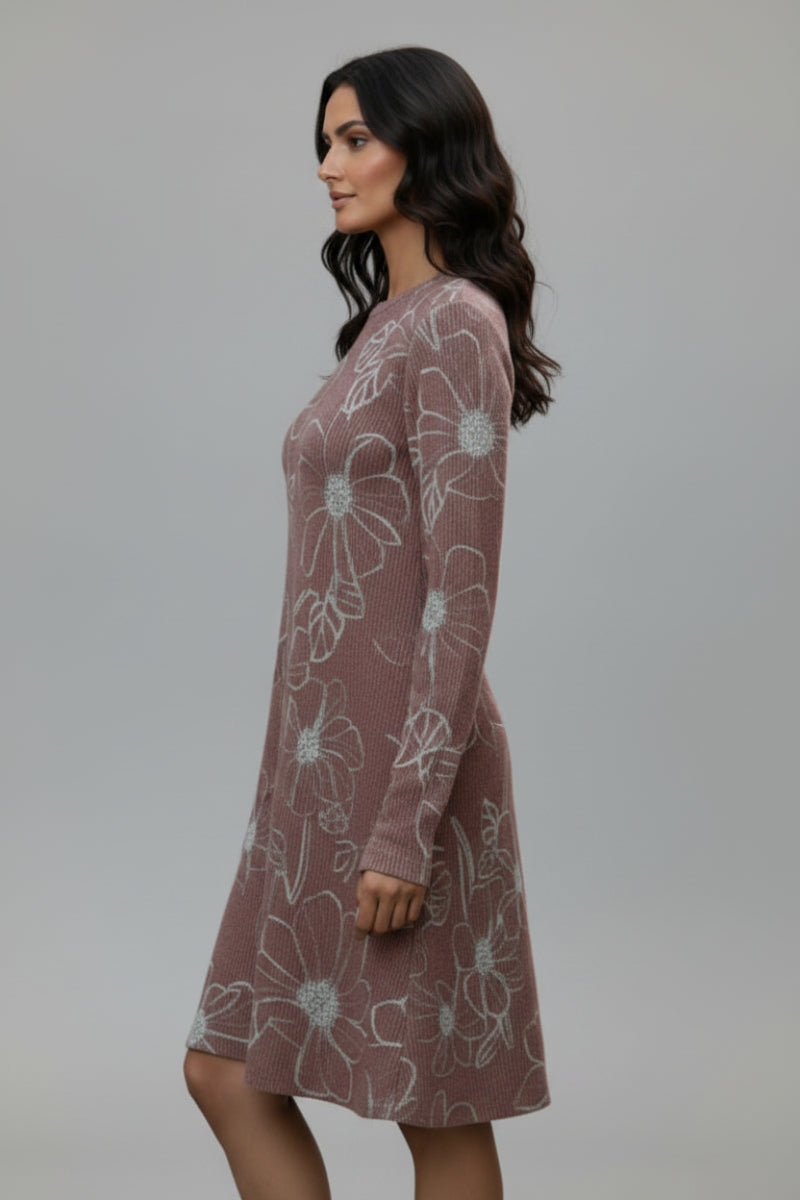 PLUS SIZE FLORAL URBAND RIBBED MINI DRESS HMED6853