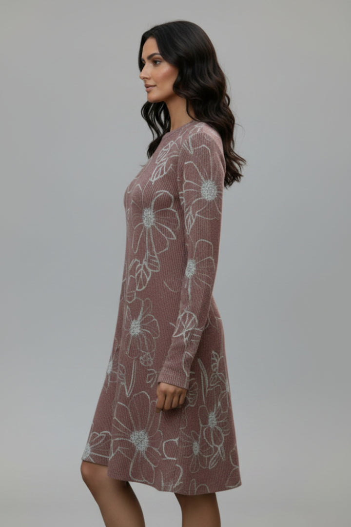 PLUS SIZE FLORAL URBAND RIBBED MINI DRESS HMED6853