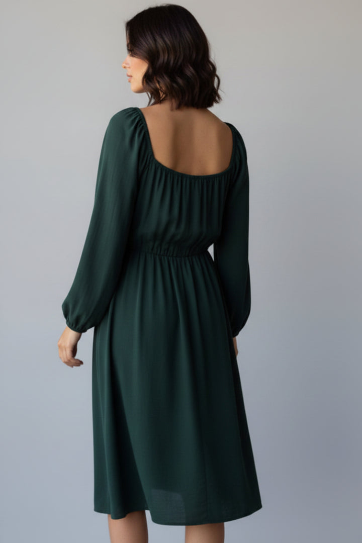 SQUARE NECK PUFF LONG SLEEVE SHIRRING DETAIL MINI DRESS HMED6856