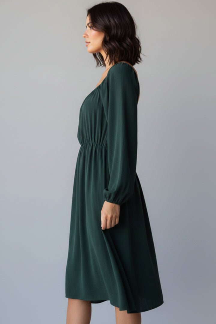 SQUARE NECK PUFF LONG SLEEVE SHIRRING DETAIL MINI DRESS HMED6856